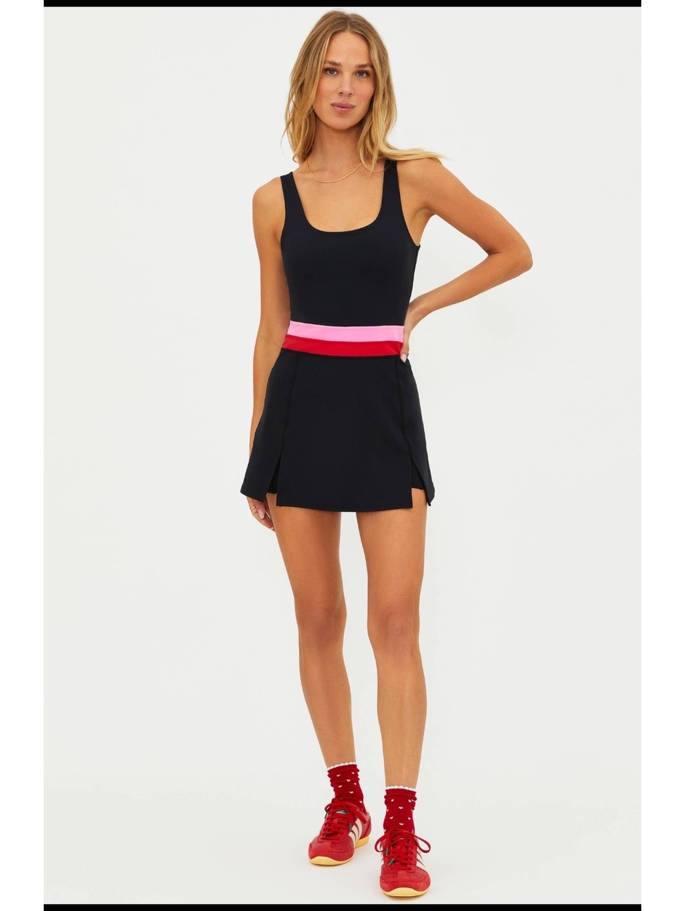 Beach Riot Remi Tennis Dress Black Pink Red Colorblock Built-In Shorts S NWT